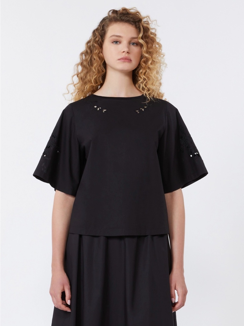 Weekend Max Mara Black Targa Eyelet Cotton Poplin Crop Top NWT XL